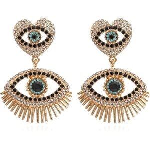 Gold Evil Eye Motif Earrings